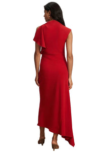 Brett Asymmetric Midi Dress in Cardinal Red