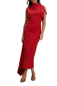 Brett Asymmetric Midi Dress in Cardinal Red