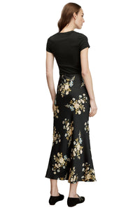 Clover Floral Midi Skirt in Black Multi