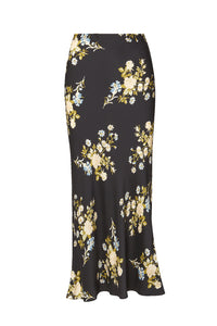 Clover Floral Midi Skirt in Black Multi