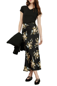 Clover Floral Midi Skirt in Black Multi