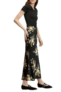 Clover Floral Midi Skirt in Black Multi