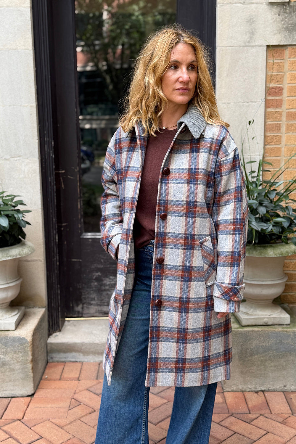 Laurent Removable-Collar Dickey Coat in Heather Grey Multi