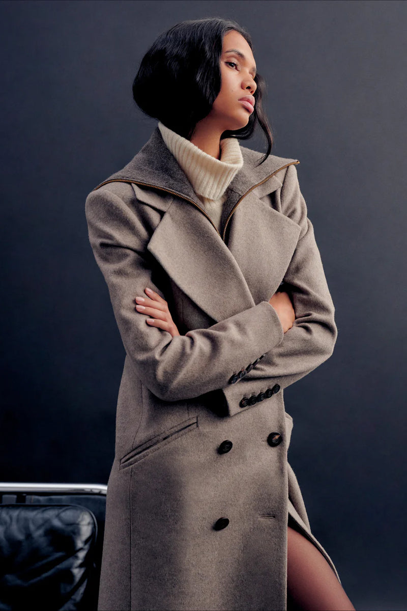 Seth Cashmere Coat in Taupe Melange