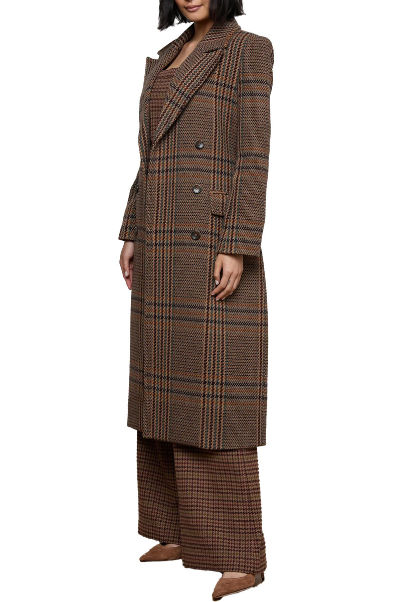 Kolina Plaid Long Coat in Brown Plaid