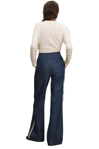 Taylor Track-Stripe Wide-Leg Jean in Indigo Rinse