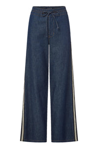 Taylor Track-Stripe Wide-Leg Jean in Indigo Rinse