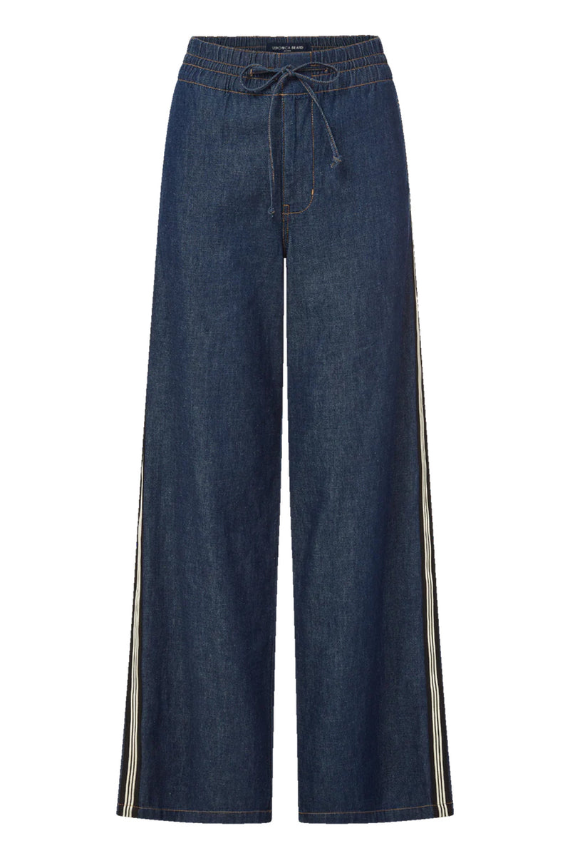 Taylor Track-Stripe Wide-Leg Jean in Indigo Rinse