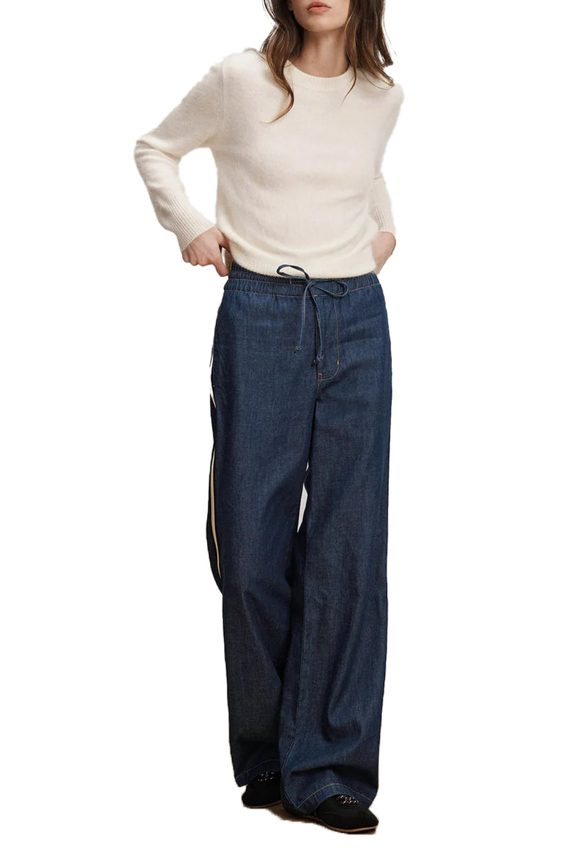 Taylor Track-Stripe Wide-Leg Jean in Indigo Rinse