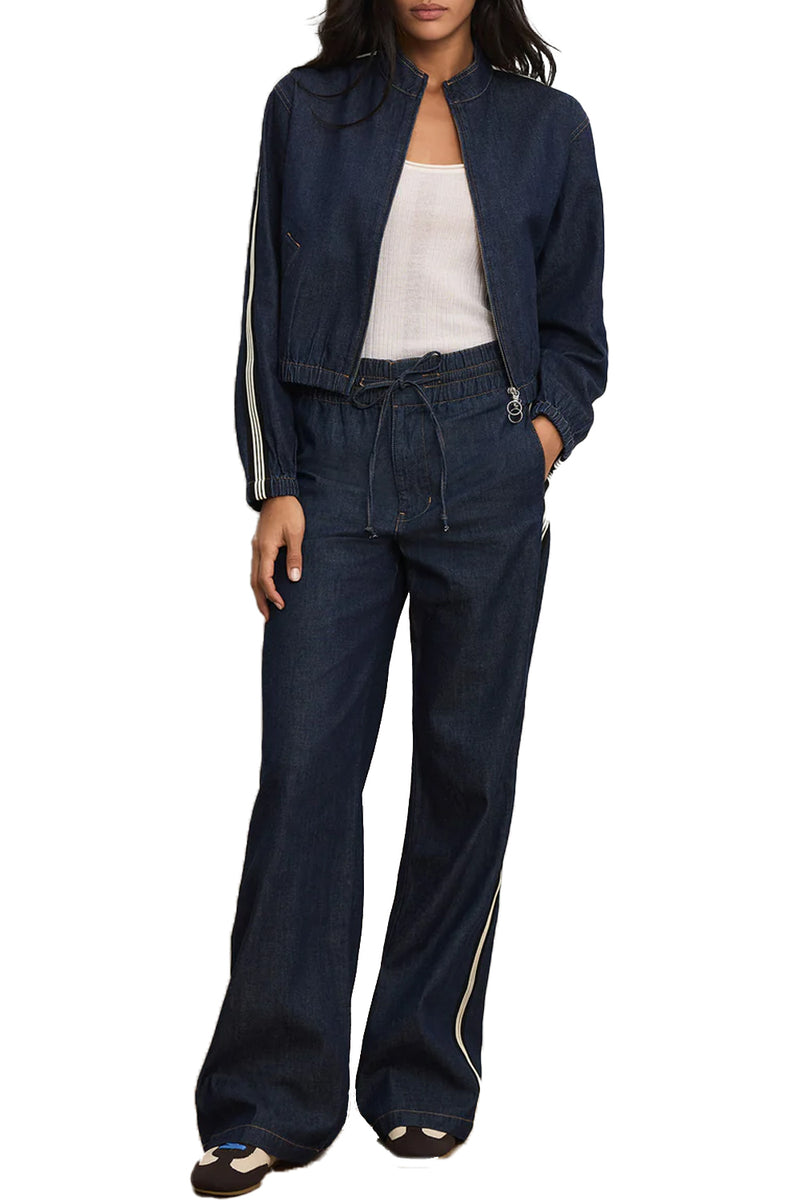 Taylor Track-Stripe Wide-Leg Jean in Indigo Rinse