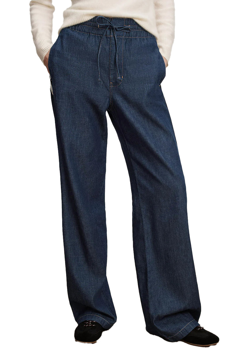 Taylor Track-Stripe Wide-Leg Jean in Indigo Rinse