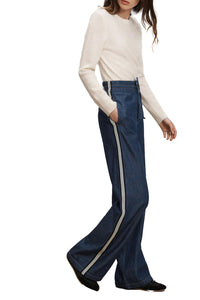 Taylor Track-Stripe Wide-Leg Jean in Indigo Rinse