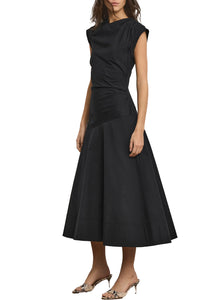 Lisette Cotton Poplin Midi Dress in Black