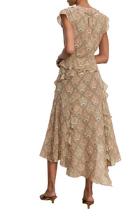 Cap Sleeve Avenel Dress in Stone Khaki Multi