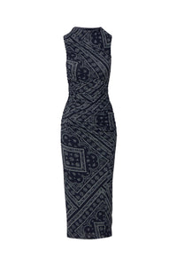 Sylviani Bandana Midi Dress in Navy/Dove White
