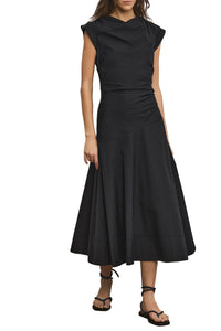 Lisette Cotton Poplin Midi Dress in Black