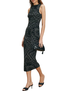 Sylviani Bandana Midi Dress in Navy/Dove White