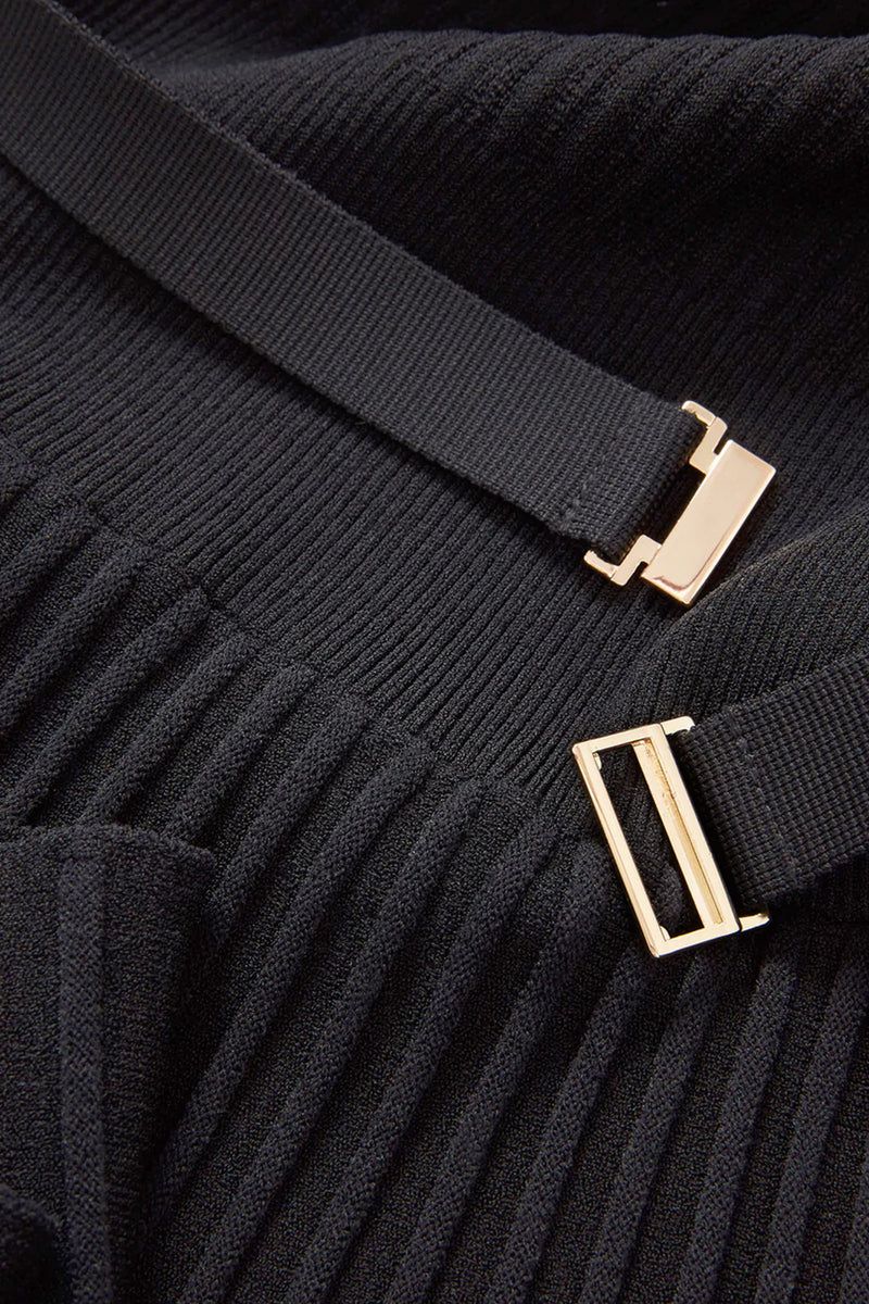 Elthea Belted Midi Dress in Black