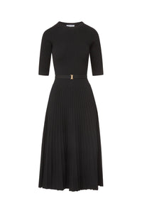 Elthea Belted Midi Dress in Black