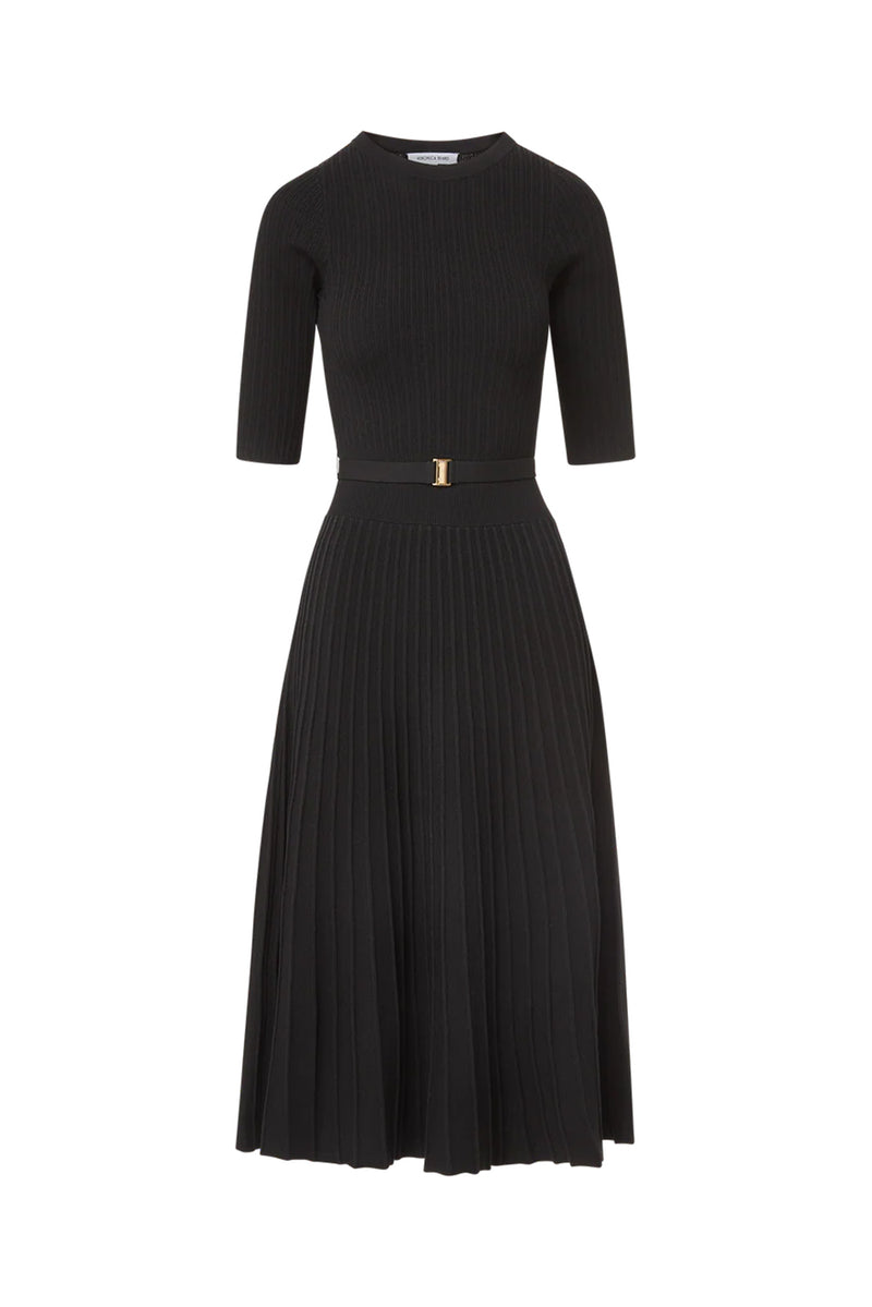 Elthea Belted Midi Dress in Black