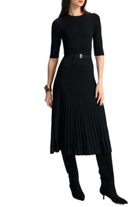 Elthea Belted Midi Dress in Black