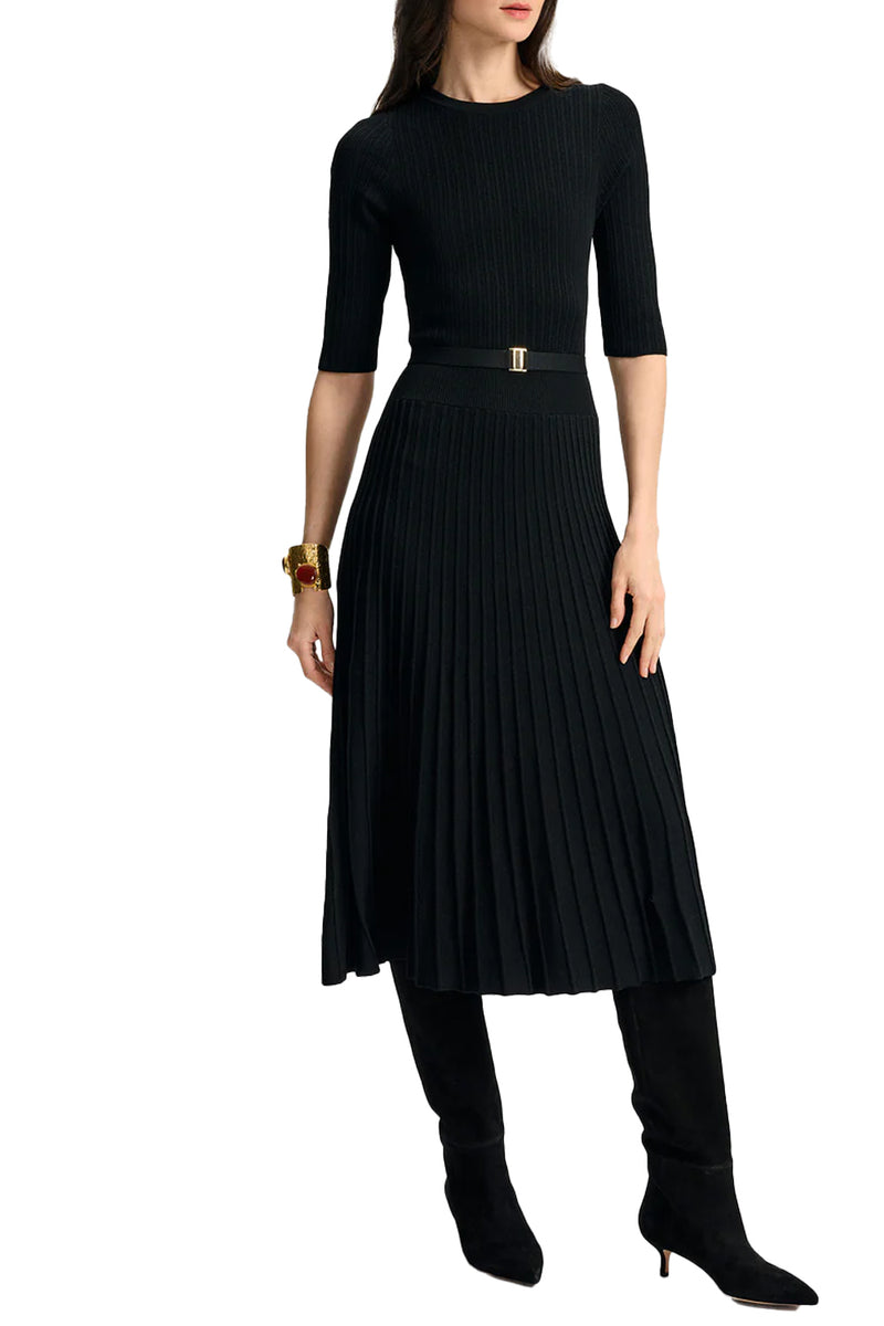 Elthea Belted Midi Dress in Black