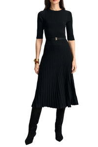Elthea Belted Midi Dress in Black