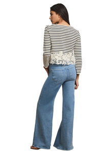 Hovey Striped Lace T-Shirt in Dove Navy Stripe