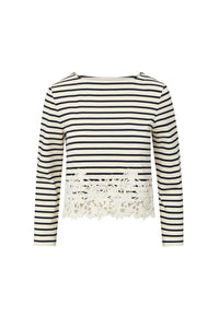 Hovey Striped Lace T-Shirt in Dove Navy Stripe