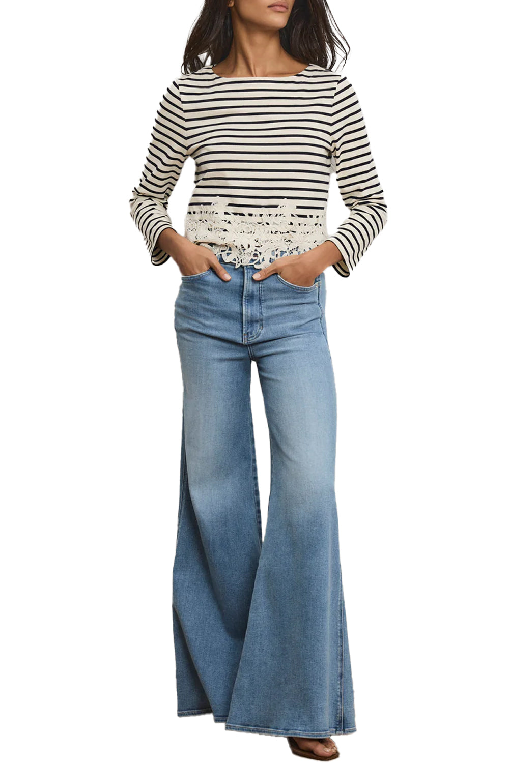 Hovey Striped Lace T-Shirt in Dove Navy Stripe