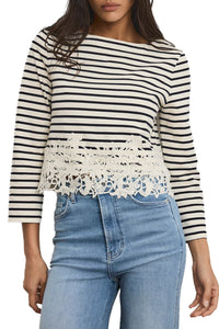 Hovey Striped Lace T-Shirt in Dove Navy Stripe