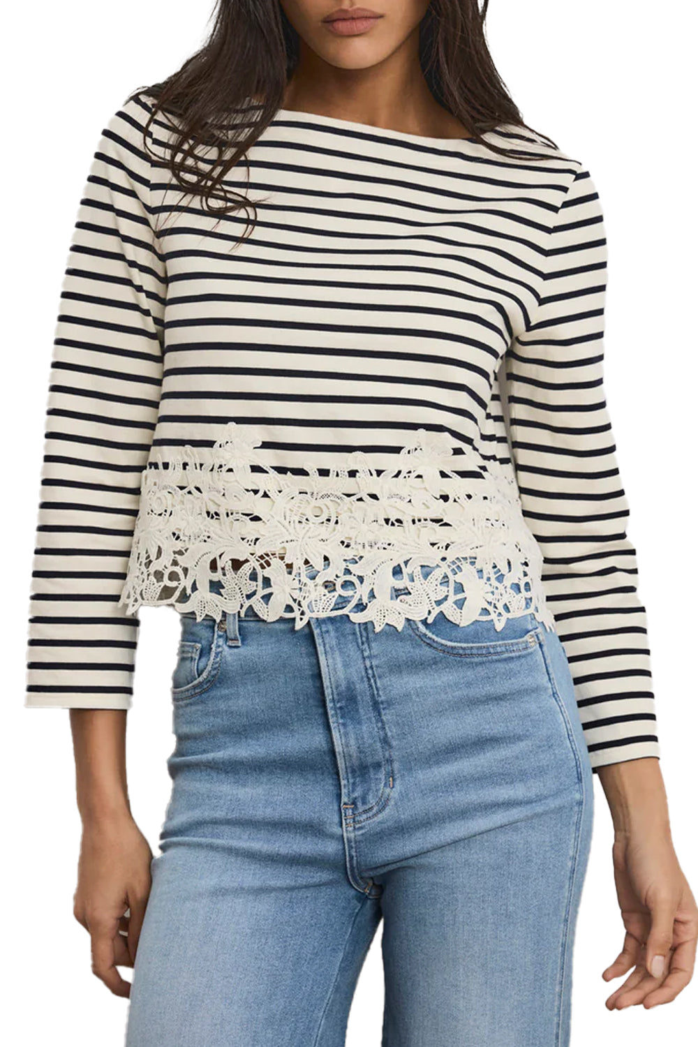 Hovey Striped Lace T-Shirt in Dove Navy Stripe