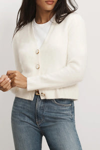 Solene Brushed Cashmere Cardigan in Ivory