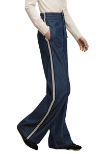 Taylor Track-Stripe Wide-Leg Jean in Indigo Rinse