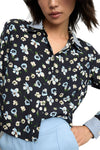 Maia Floral Silk Double-Collar Shirt in Navy Multi