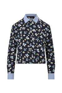 Maia Floral Silk Double-Collar Shirt in Navy Multi