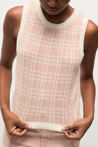 Cropped Jerrel Knit Tank in Off White Pink Clay