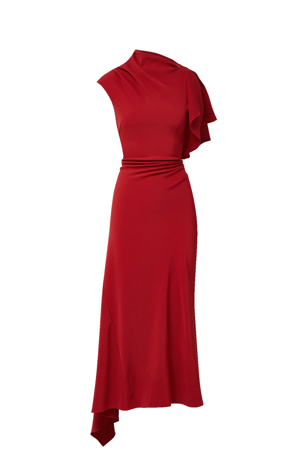 Brett Asymmetric Midi Dress in Cardinal Red