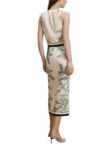 Kaliza Scarf-Print Midi Dress in Light Pistachio Multi