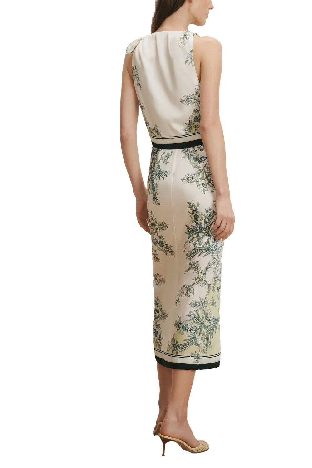 Kaliza Scarf-Print Midi Dress in Light Pistachio Multi