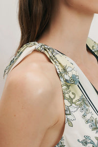 Kaliza Scarf-Print Midi Dress in Light Pistachio Multi