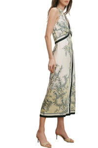 Kaliza Scarf-Print Midi Dress in Light Pistachio Multi