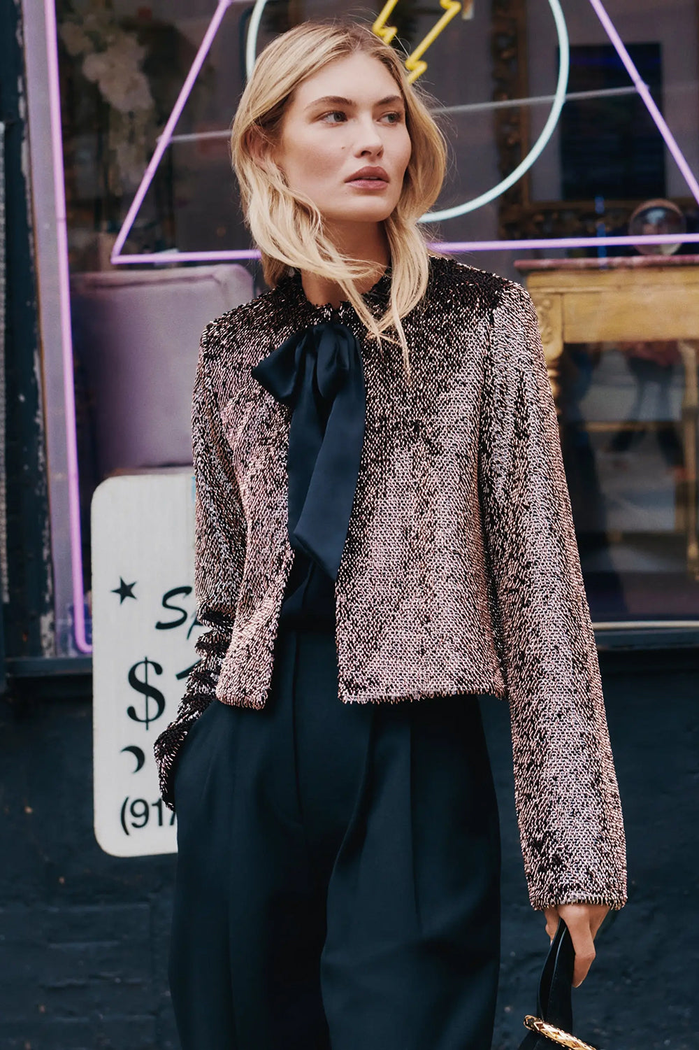 Bancroff Sequin Jacket in Copper Black