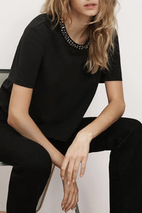 Sebastian Embellished T-Shirt in Black