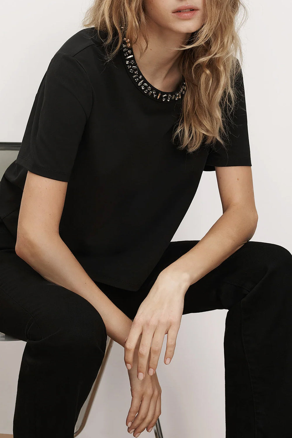 Sebastian Embellished T-Shirt in Black