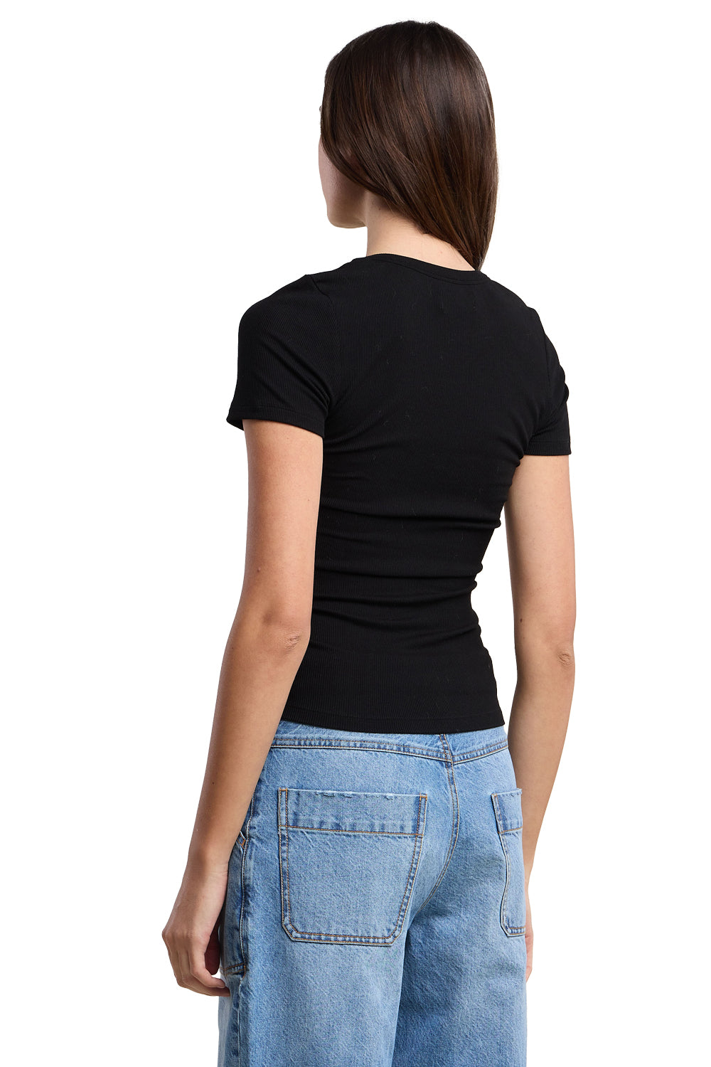 Adley Short Sleeve Crew Neck Top in Black