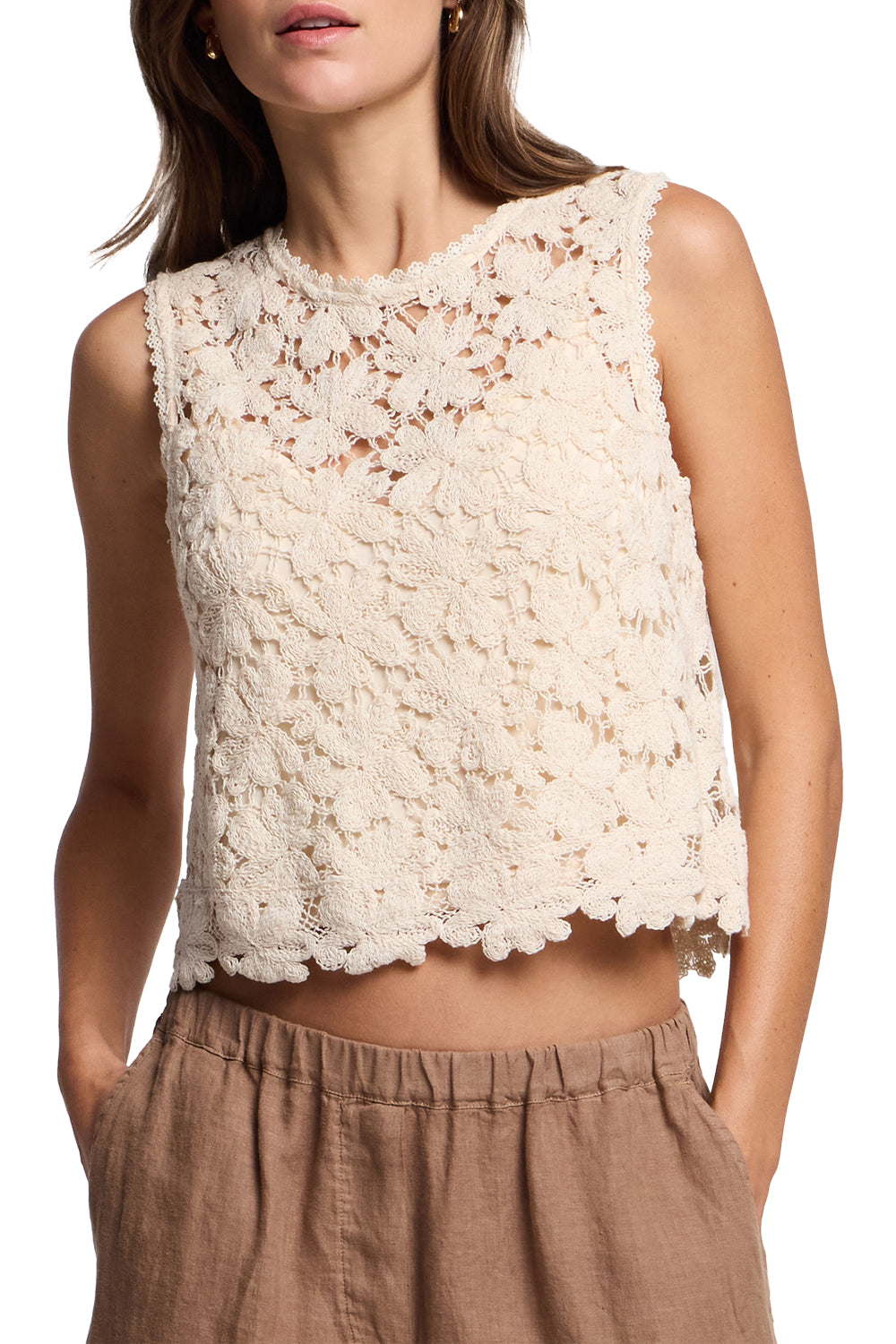 Simona Lace Tank in Oat