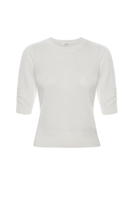 Ruched Sleeve Sweater in Cream
