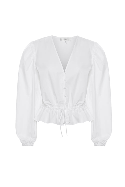 Cinched V-Neck Blouse in White