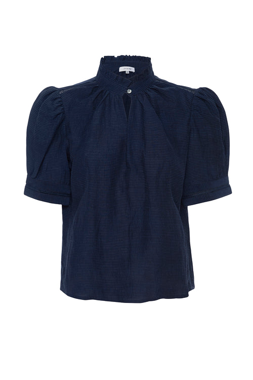 Ruffle Collar Inset Lace Top in Navy